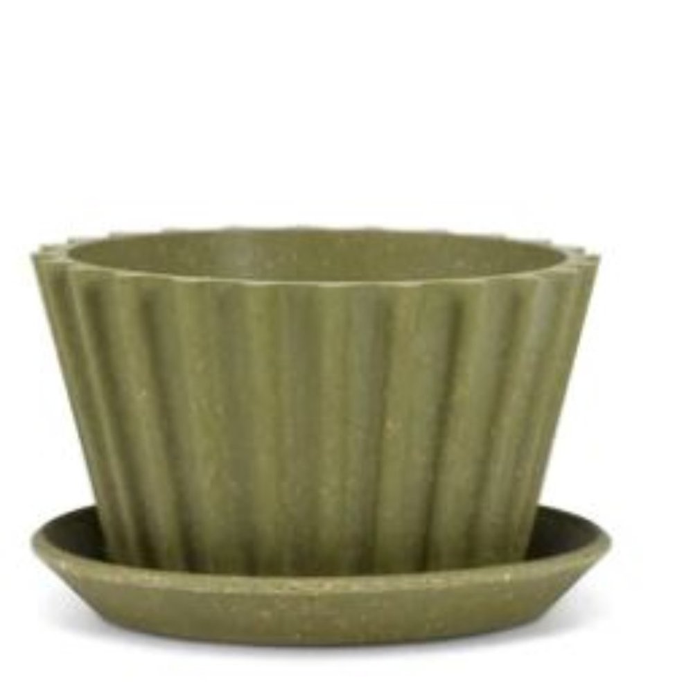 1 Set of 2 PCs planter flute green small plant flower garden home decor tray pot
